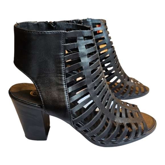 Rue 21 etc! Laser Cut Side Zipper Open Toe Heels Large 8/9 - Picture 1 of 11